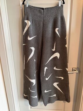 Nike Gray Knit Wide-Leg Pants with White Swoosh Design
